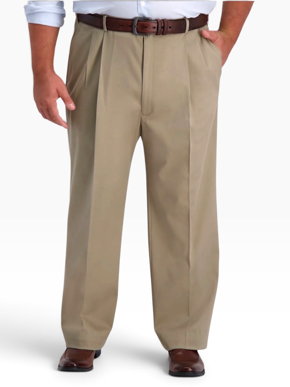 NWT Haggar Big Tall Iron Free Premium Khaki Classic Fit Pleat Front Pants 46X32